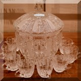 G22. Cut glass punch bowl and cups. 